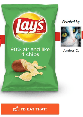 Incredible flavor suggestion The image shows a Pinterest post of an incredible flavor suggestion made by a contestant: "90% air and like 4 chips".