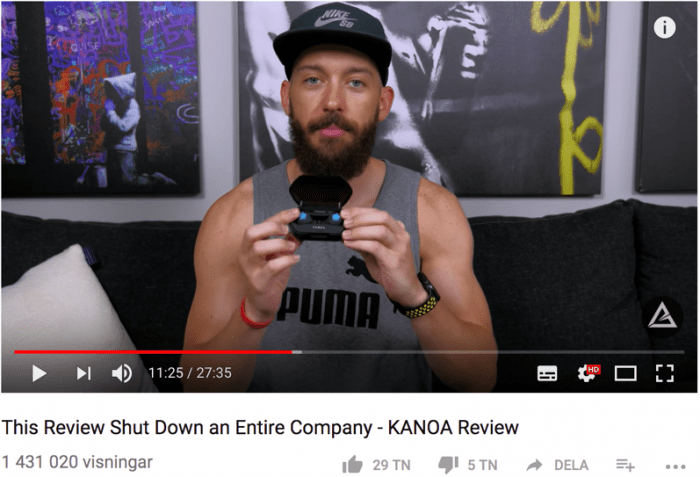 Image of the YouTuber iTw4kz reviewing the Kanoa wireless earbuds