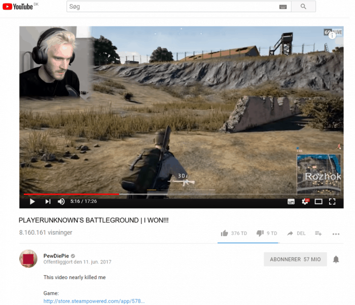 YouTuber playing video game 'player unknown' as an example of UGC