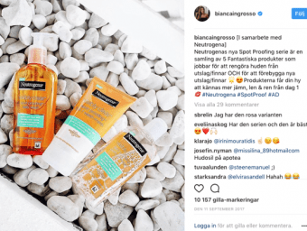 Social influencer Bianca Ingrosso marketing Neutrogena