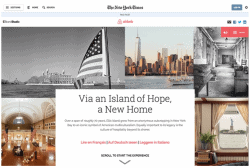 Screenshot showing an editorial sponsored by Airbnb in The New York Times. The content consists of a guide of Ellis Island, New York