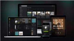 Is an image that displays different platforms that Spotify is available on. There is an iMac, MacBook Pro, iPad, iPhone, and an Android phone.