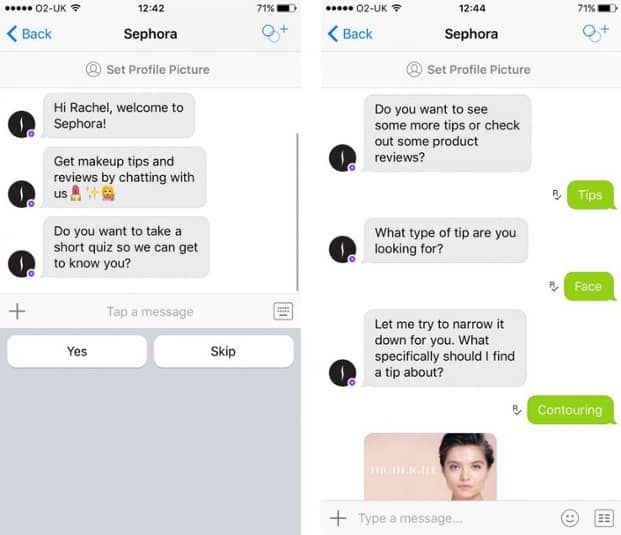 Sephora Chatbot giving personalized advice on