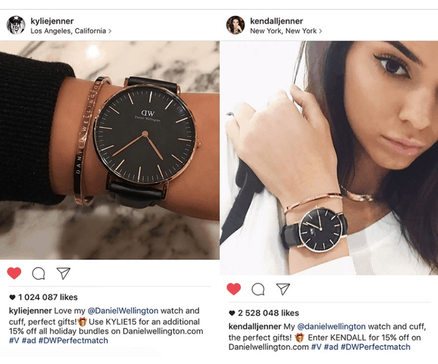 Jenner sisters’ posts for Daniel Wellington with millions of likes