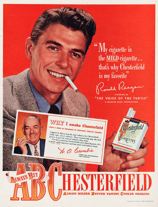 Ronald Reagan Chesterfield cigarette ad from 1948
