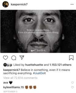 Colin Kaepernick's Instagram Post announcing his collaboration with Nike for their anniversary campaign (Kaepernick, 2018a)